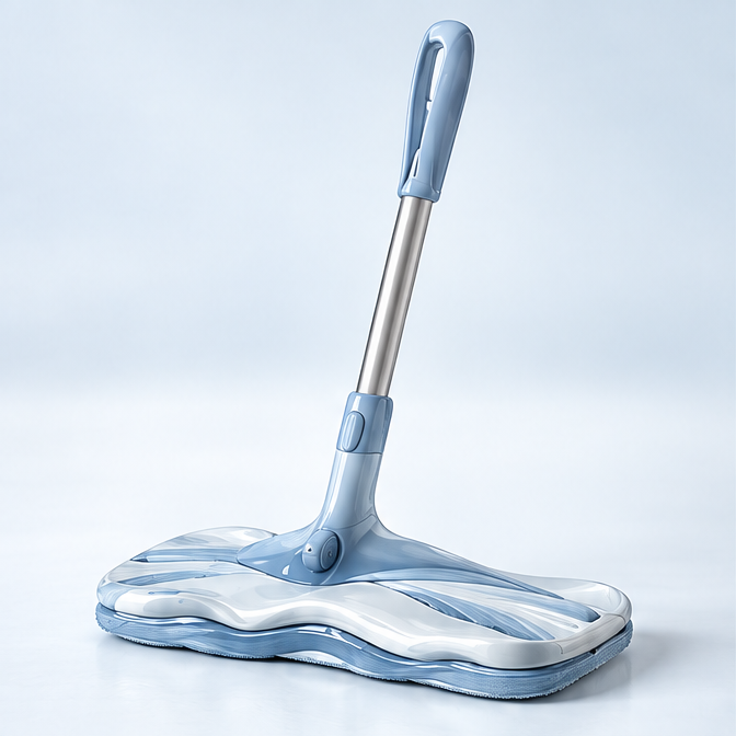 Wave Head Flat Mop with Steel Handle - White Background