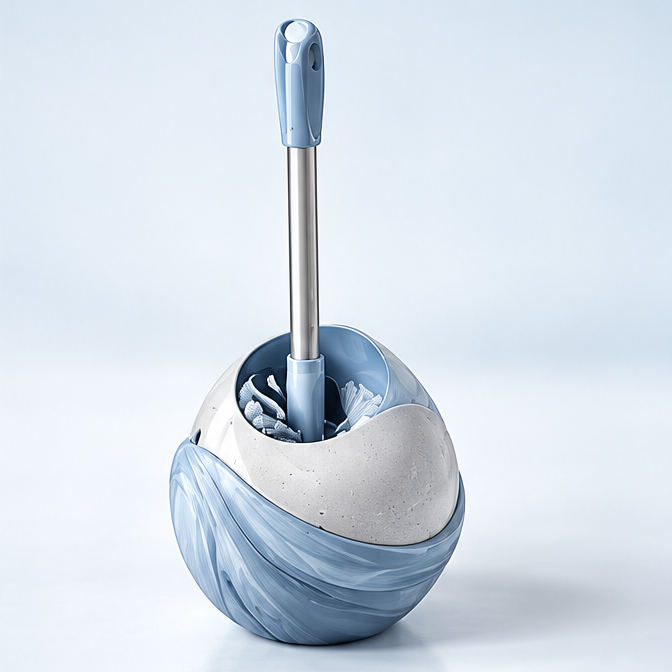 Round Base Toilet Brush with Holder - White Background